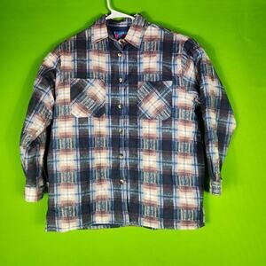 Men's Center Aisle Outerworks Plaid Quilted Shirt Jacket Medium Blue/Brown